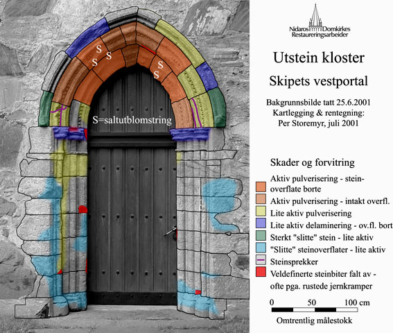 Simple map of damages at Utstein monastery, Norway