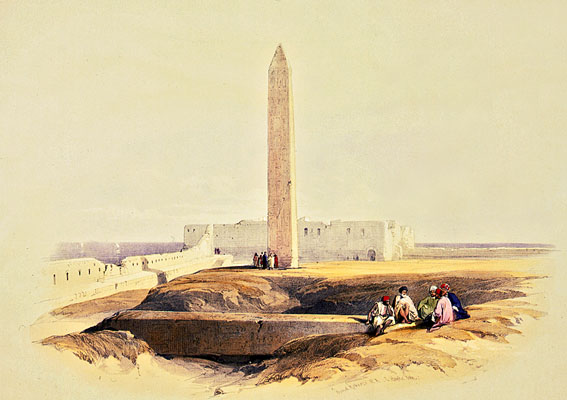 The Cleopatra's Needles at Alexandria before they were transported to London and New York. Painting by David Roberts