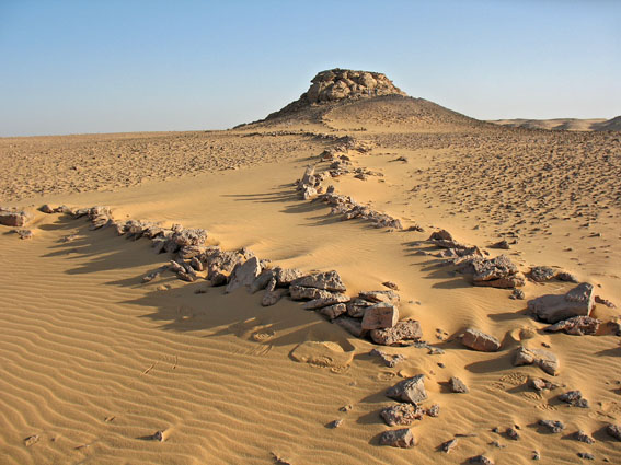 The so-called "chute" of a stone-built game drive, used to capture gazelle