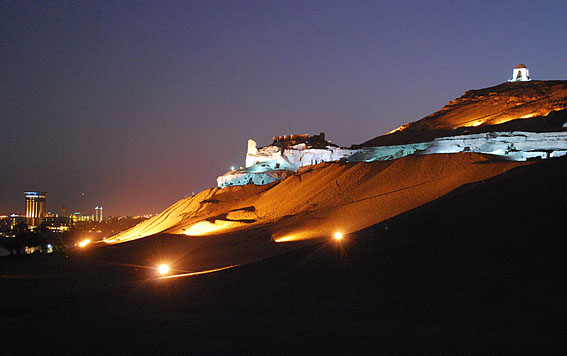 The "Tombs of the Nobles" at night