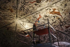 Conservation in the Regalia room, Archbishop's Palace (Trondheim) in 2010