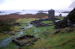 Selja abbey ruins during heavy rain in November 2010