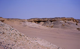 Waste heaps and work areas at Umm es-Sawan gypsum quarries