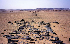 The Old Kingdom paved quarry road from Widan el-Faras to Qasr el-Sagha. Photo: Per Storemyr