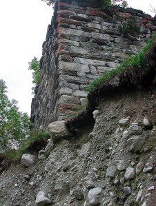 At the edge of the abyss: the Cartatscha ruin by Trun in Surselva, Graubünden, Switzerland