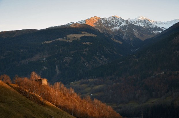 The Cartatscha ruin at sunset on a November day in 2011, looking south