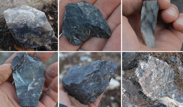 Debitage and small blocks from the Melsvik work areas showing the chert's range of colours. Photo: Per Storemyr