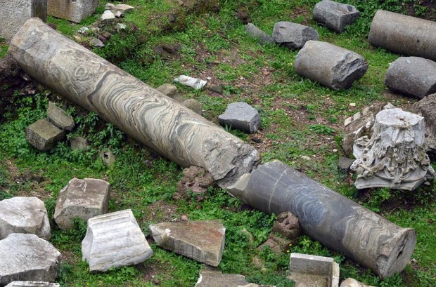 Marmo Cipollino from Karystos, Evia in Greece at Forum Romanum. Photo: Per Storemyr