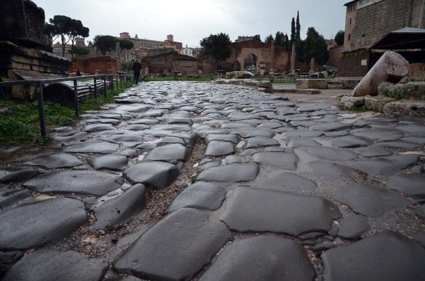 All roads lead to Rome! Basalt paving at Forum Romanum. Photo: Per Storemyr