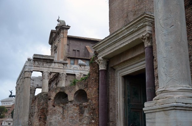 Imperial Porphyry (purple columns) from Egypt’s Eastern Desert at the Temple of Romulus, Forum Romanum. Photo: Per Storemyr
