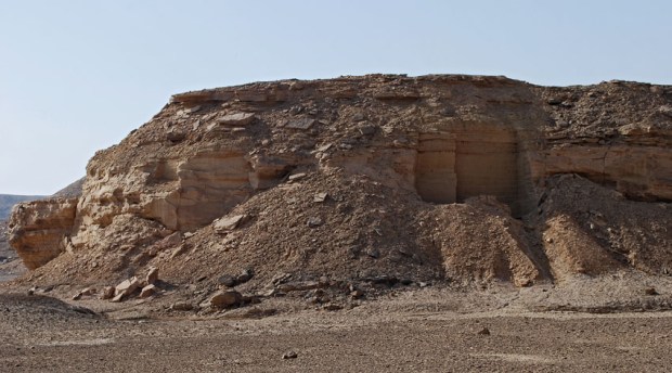 Small quarry close to Shesmetet temple in Wadi el-Hillal by Elkab, showing marks of both chisels and pickaxes. Photo: Per Storemyr