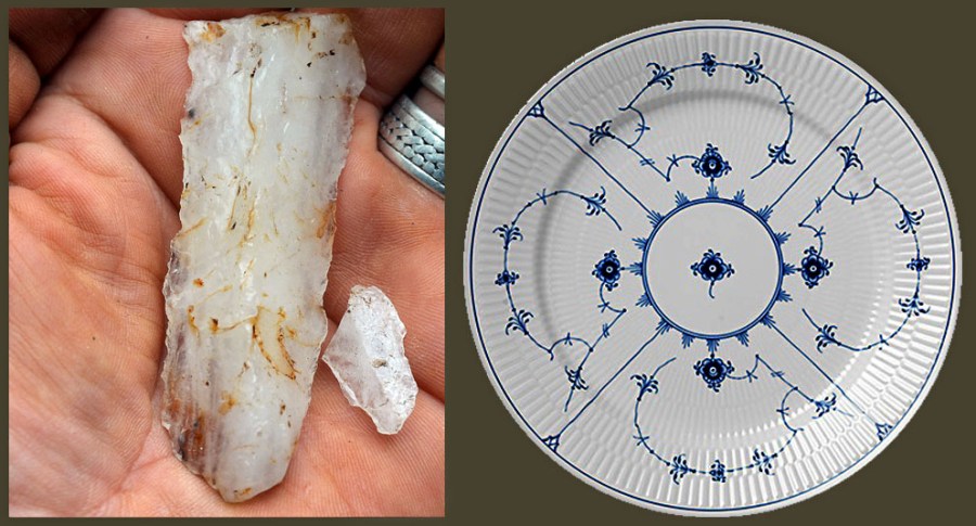 Kvartsredskaper fra steinalderen og Kongens porselen fra København. Det er en sammenheng her. Begge er tuftet på Sørlandets kvarts- og pegmatittforekomster. Foto: Per Storemyr