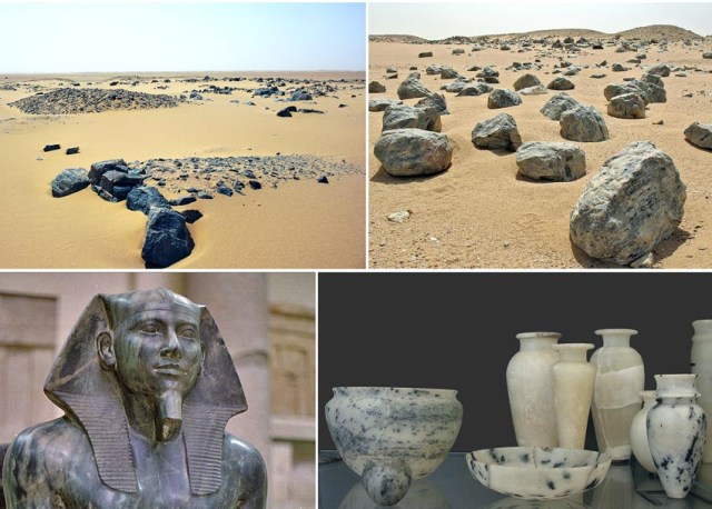 Chephren's Quarry, southern Egypt: Quarry sites, sculpture and vessels. Photos by Per Storemyr