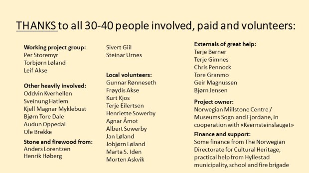 THANKS, THANKS, THANKS!!! We had a little bit of money to build and operate the limekiln. But not more than an average monthly wages or two. Thus: Almost everything that we have reported here is a result of voluntary work! Certainly more than 2500 hours… In a small community like Hyllestad, this is just the way that we simply have to make things work…