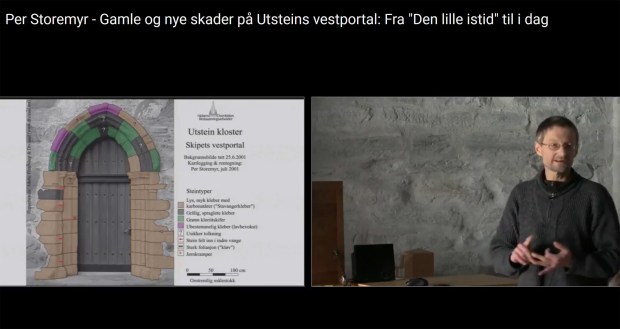 Hvorfor forvitrer kleberstein? Foredrag om den gotiske vestportalen på Utstein kloster i 2017. Screenshot AM-UiS