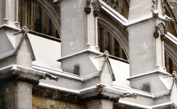 White frost I: Nidaros cathedral “painted” by white frost as mild, humid weather broke a cold period back in the 1990s. Photo by Per Storemyr