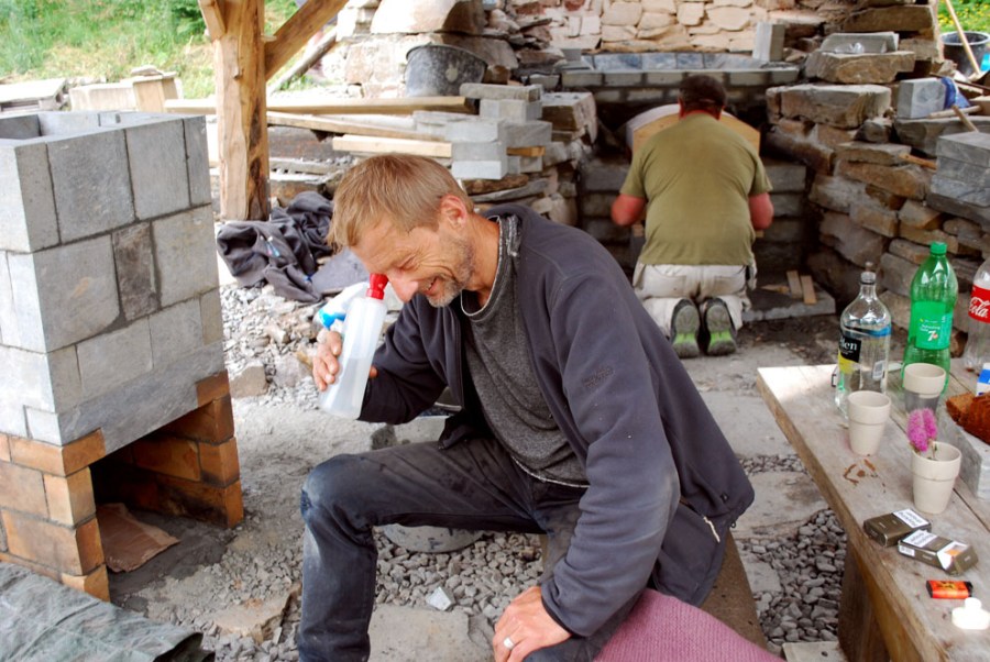 Working with lime in Millstone Park. Trying to save my eyesight after a splash of highly alkaline quicklime. Photo by Terje Berner