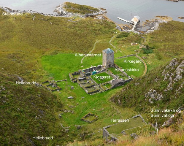 De ulike deler av Selja kloster og helgenanlegg. Foto: Per Storemyr