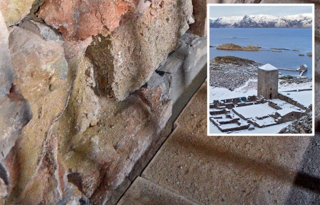 Det forvitrer sterkt fra veggene inne i Albanustårnet på Selja