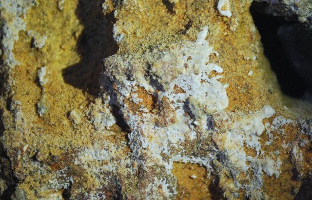 Saltforvitring av metaolivinstein (omvandlet olivinstein) inne i Albaustårnet