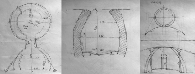 Skisser av kalkovnen i Podeni. Laget av Mihnea Tudor og stil til rådighet av Pirvu Ionica.