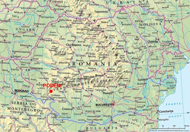 Kart over Romania. Fra Store Norske Leksikon.