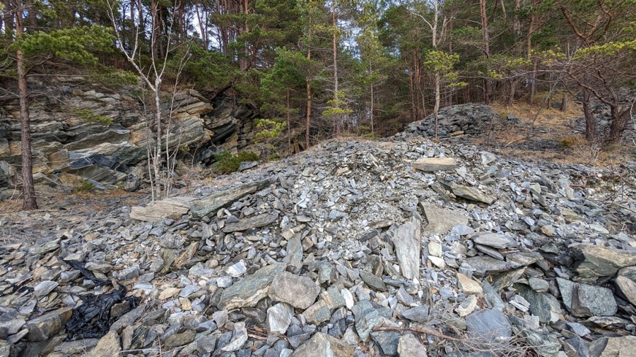 Skarholmen: Hoggeplas og skrottipp i ytterkant av et av de største bruddene. Foto: Per Storemyr 2023