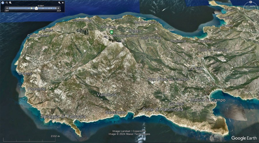 Google Earth image of Monte Capanne seen from the south