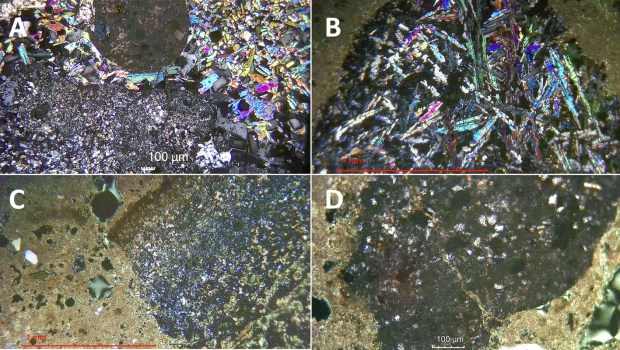 Microphotos of the Hedrum medieval mortar. Photos by Per Storemyr