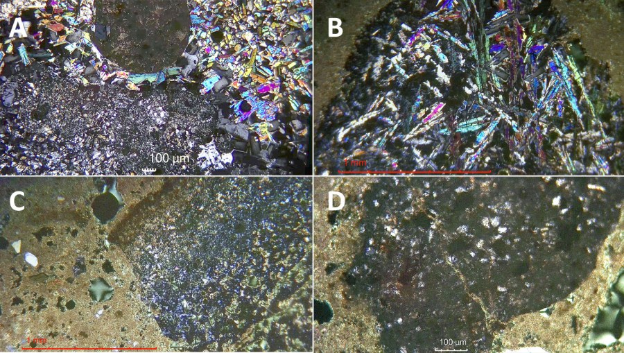 Microphotos of the Hedrum medieval mortar. Photos by Per Storemyr