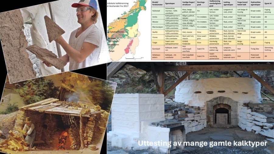 Og gamle kalktyper må testes for å finne ut om de er gode nok. Her fra det eksperimentelle kalkbrenneranlegget i Hyllestad, i drift fra 2017.