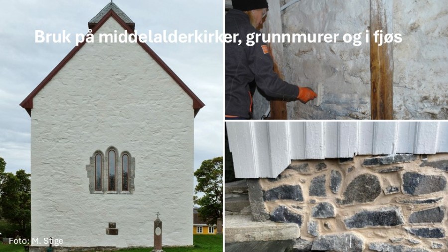 Den brente tradisjonskalken brukes mye på middealderkirker, men også på grunnmurer og til hvitting av fjøs.