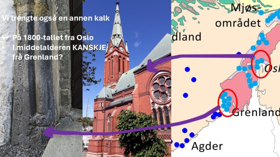 Vi trengte også en hvitere kalk. Vi vet at kalk til Sørlandet på 1800-tallet kom fra bl.a. Oslo. Kanskje den i middelalderen kan ha kommet fra bl.a. Grenland? Det er spekulasjon, men en del av portalen i Fjære kirke har muligens sin opprinnelse i Brevik-Langesund