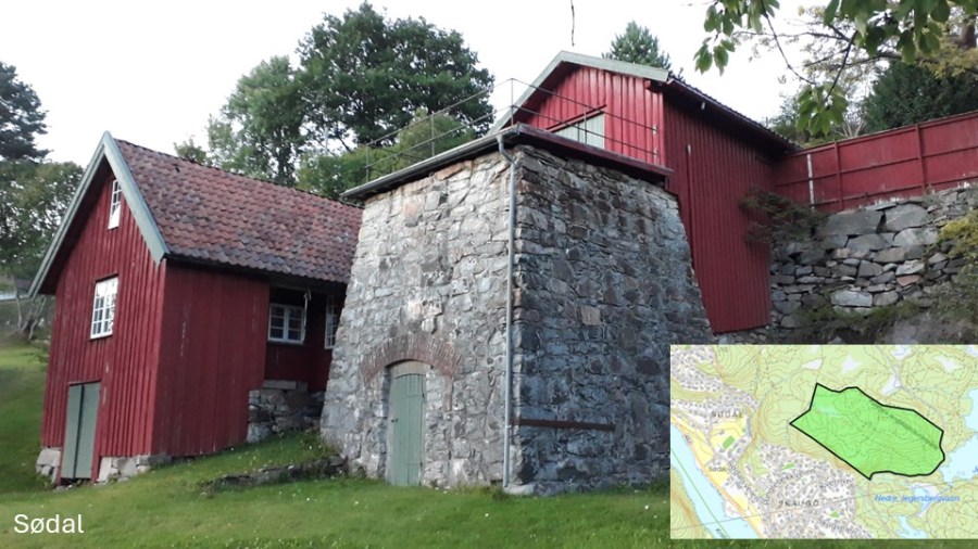 Kalkovnen på Sødal er nok den mest kjente. Råstoffet kom fra Kalkheia.