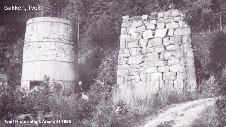 Et annet kjent kalksted er på Tveit, med to kalkovner. Her brant man helt lokal marmor.