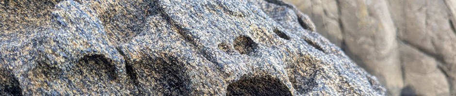 Tafoni i amfibolitt, nærbilde, jfr. det store bildet over. Foto: PS