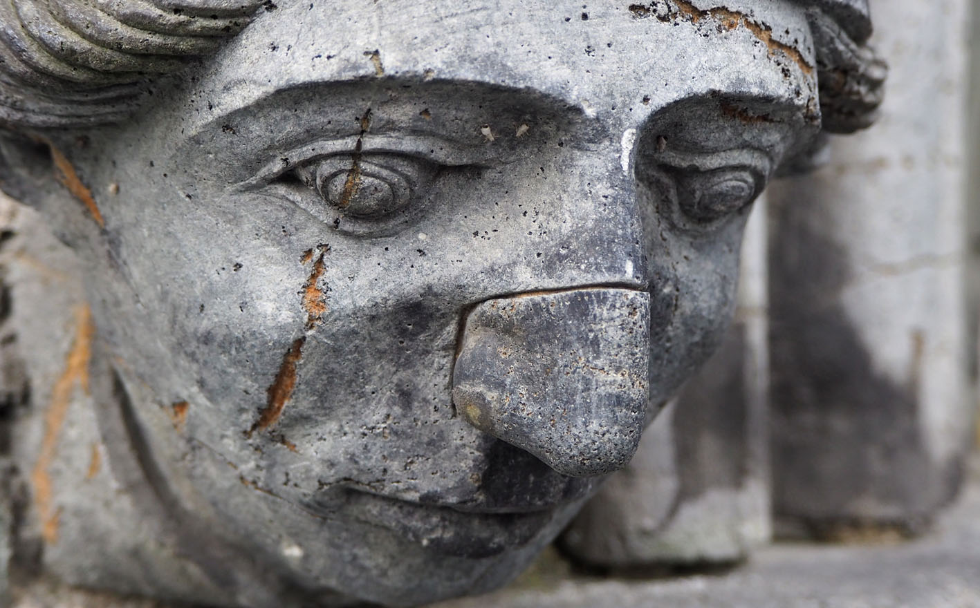 The bishop’s scar across the eye: A carbonate vein, probably dolomite, that has been slightly dissolved. The brown colour is simply rust from small quantities of iron in the dolomite. Photo by PS